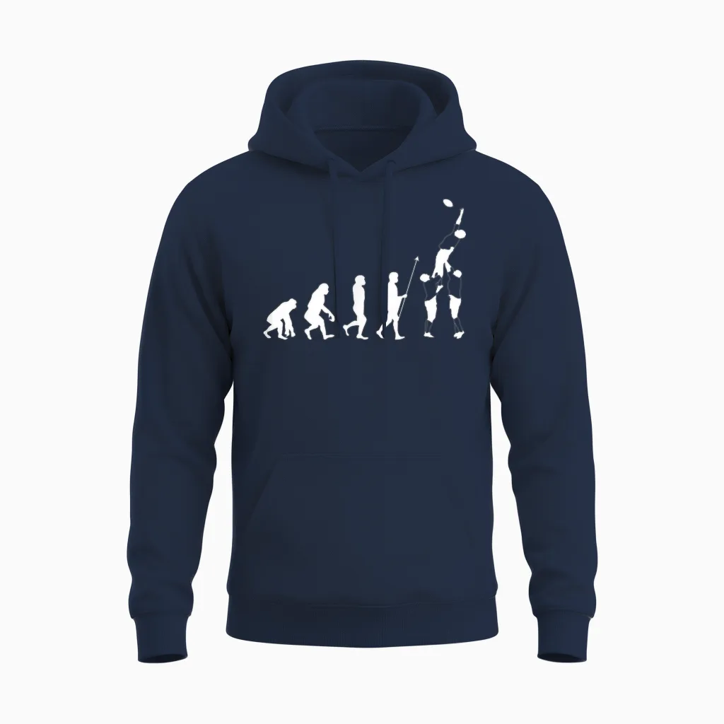 Evolution Rugby Player β Xv De France Rugby Gift T-Shirt, Black Unisex Hoodie in Navy