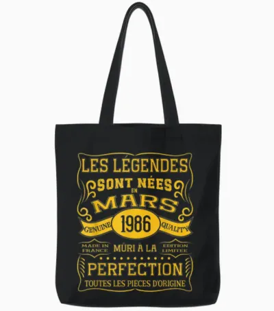 40 Ans Anniversaire Homme Femme Mars 1986 Déco Drôle Cadeau Tote Bags - Black