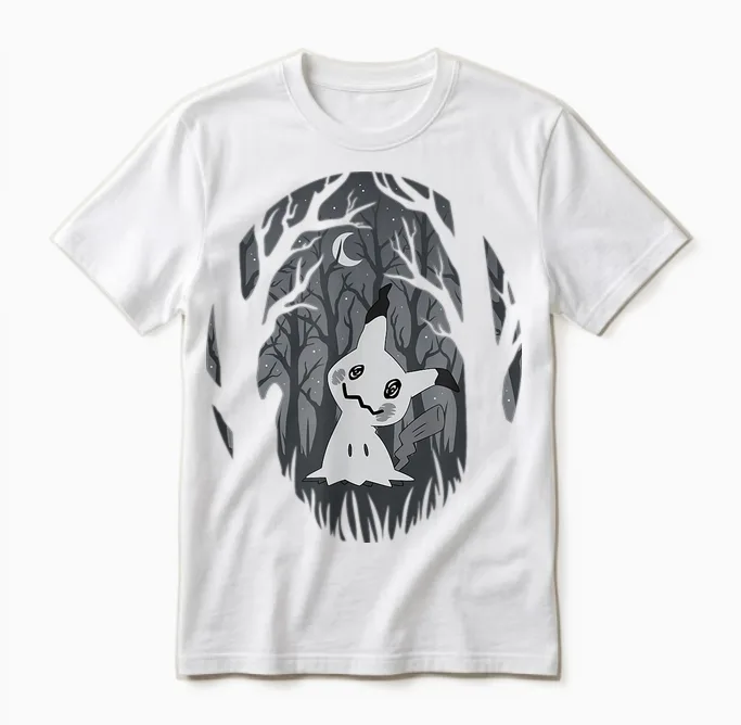 Pokémon - Mimikyu Ghost Fairy Type Dark Spooky Forest Unisex T-Shirt in White