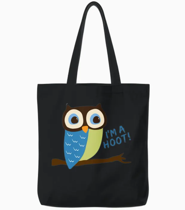 Owl Art I'm a Hoot Tote Bags in Black