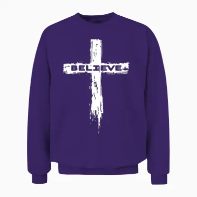 Christian Cross Religious Believe Graphic T-Shirt - Unisex-Adults, Unisex-Kids, Girls - Black - Short Sleeve - Small - Modern - Graphic Unisex Sweatshirt - Purple