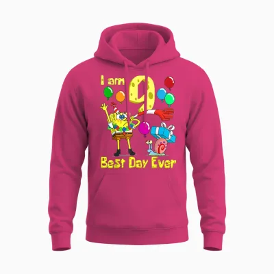 Mademark X Spongebob Squarepants - Spongebob I Am 9 Years Old Birthday Party Unisex Hoodie - Heliconia