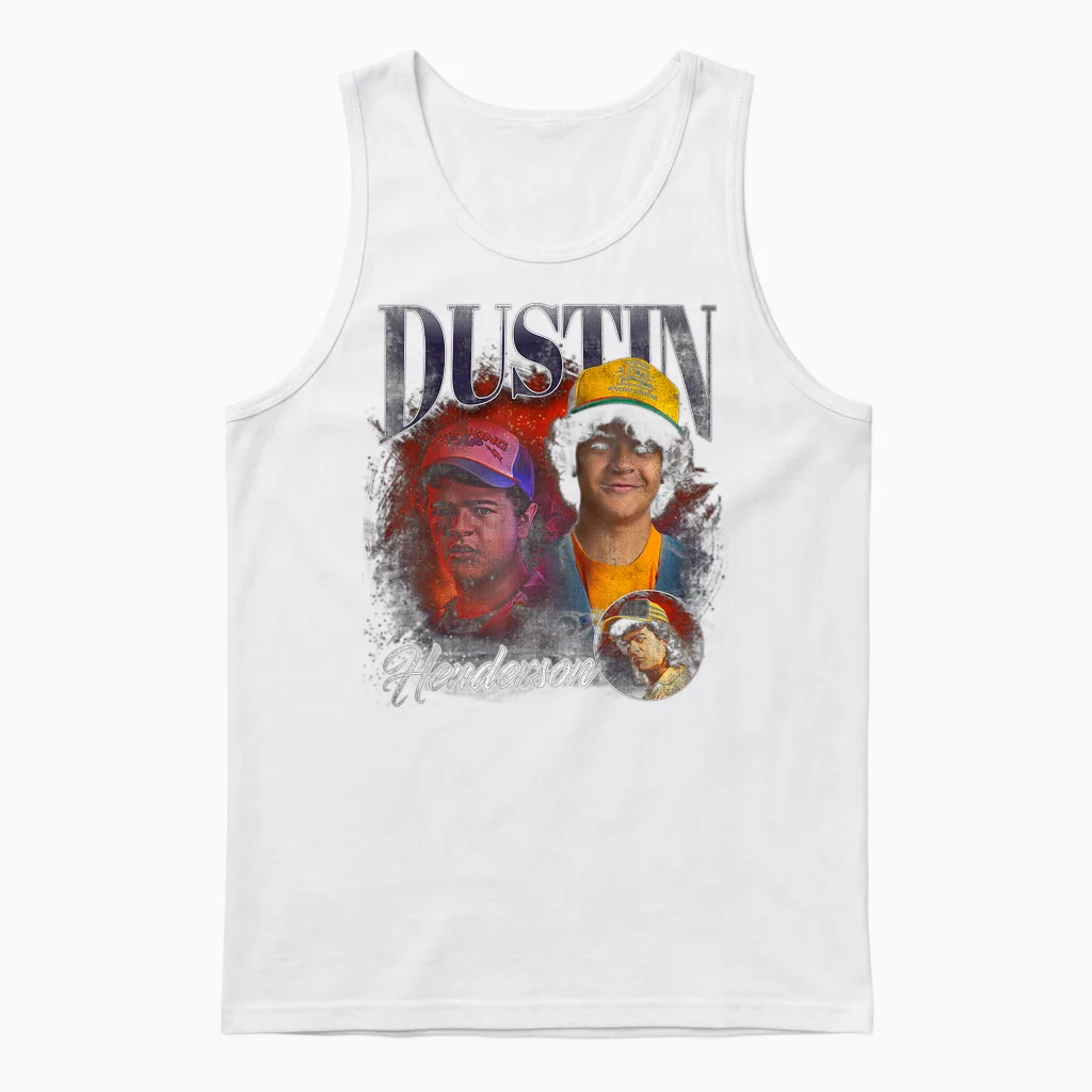 Stranger Things Dustin Homage Unisex Tank Top in White