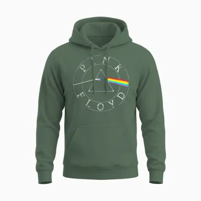 Official Pink Floyd Rock Retro Prism Circle Logo Music Unisex Hoodie - Military Green