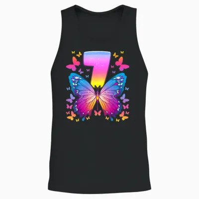 7th Birthday Girl 7 Years Butterfly Number 7 T-Shirt, Black Unisex Tank Top - Black