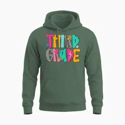 Women Third Grade Retro Checkered Teacher Back to School Unisex Hoodie - Military Green