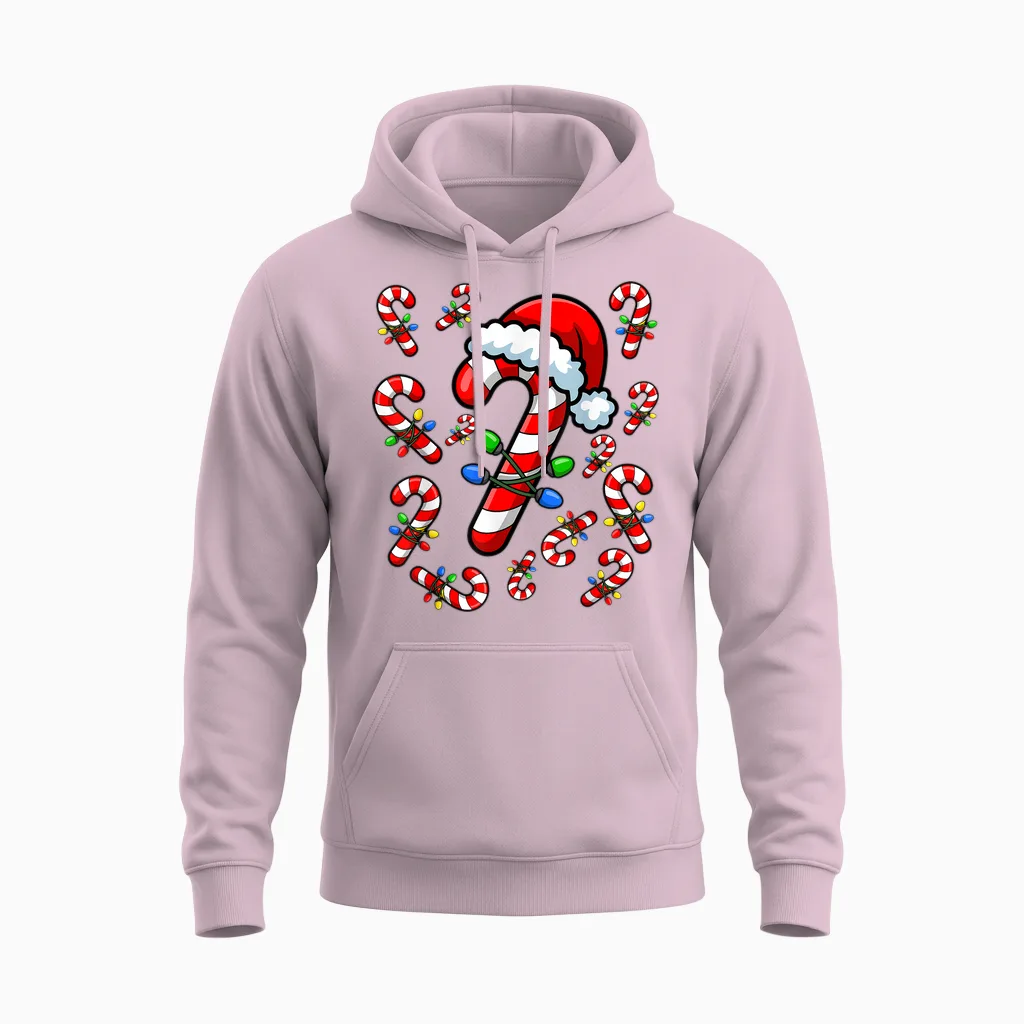 Red and White Candy Cane Santa Christmas Xmas Lights Unisex Hoodie in Light Pink