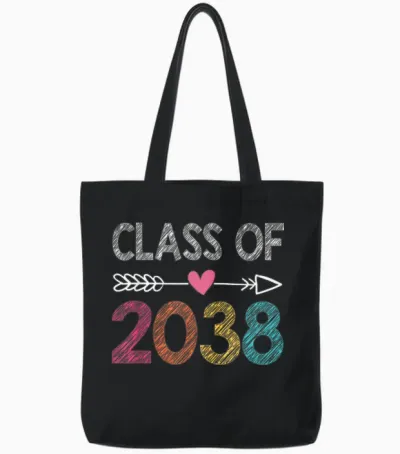 Class of 2038 Kindergarten Pre K Grow with Me Graduation Tote Bags - Black