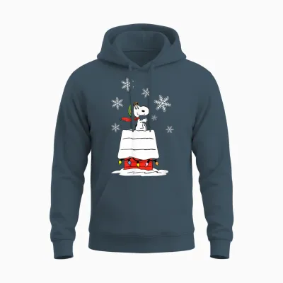 Peanuts Snoopy Flying Ace Holiday Dog House Unisex Hoodie - Dark Heather