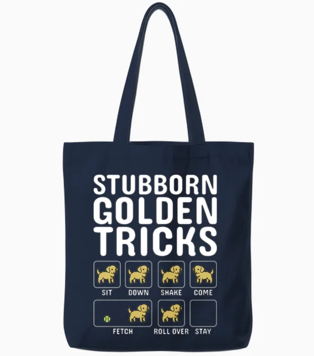 Stubborn Golden Retriever Tricks Tote Bags in Navy