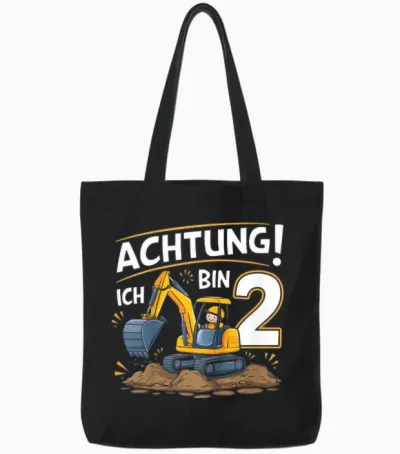 Kinder 2. Geburtstag Junge 2 Jahre Bagger Baustelle Tote Bags - Black