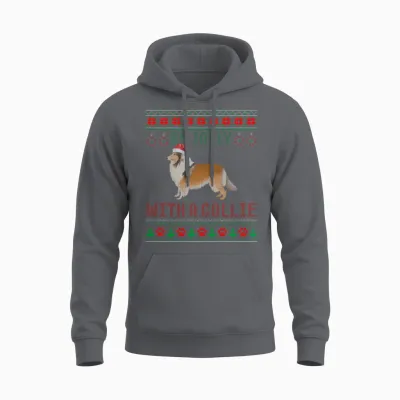 Dog Ugly Be Jolly with a Rough Collie Unisex Hoodie - Charcoal