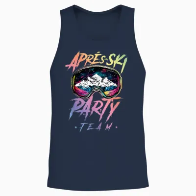 Apres Ski Party Team 2025 Colourful T-Shirt, Black Unisex Tank Top - Navy