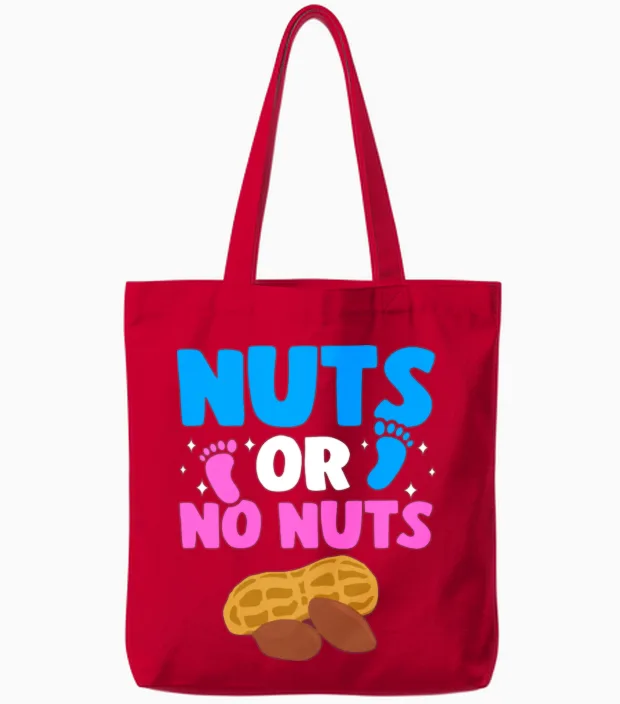 Funny Gender Reveal Nuts or No Nuts Baby Party Tote Bags in Red