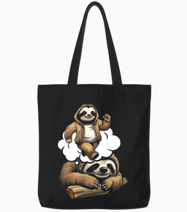 Sloth Funny Tote Bags in Black