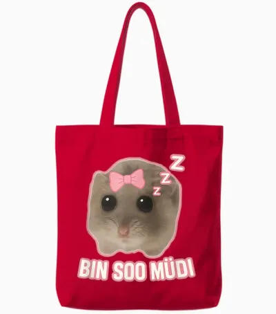 Sad Hamster Schlaf Meme Bin So Müdi Schlafi Lustig Tote Bags - Red