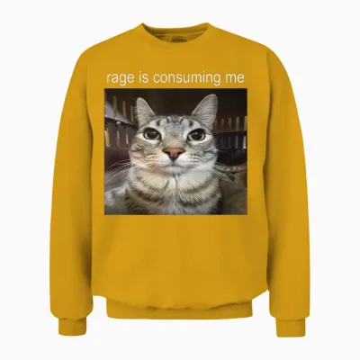 Rage Is Consuming Me Silly Staring Cat Meme Unisex Sweatshirt - Gold