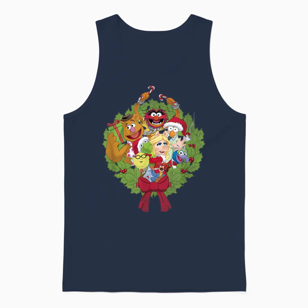 Disney the Muppets Christmas Muppet Group Wreath Unisex Tank Top in Navy