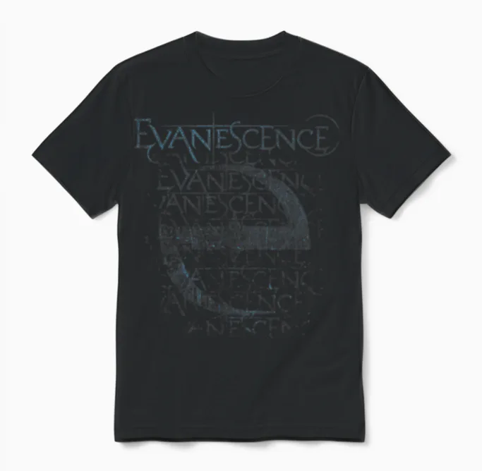 Evanescence Blue Distressed Logo 2 Unisex T-Shirt in Black
