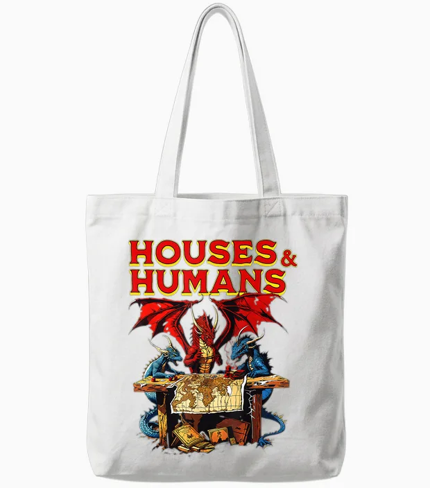 Houses and Humans Funny Gamer Gaming Vintage Retro 90s Tote Bags in White