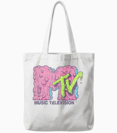 Mtv Logo Psychedelic Slime Brain Goo Zombie Melted Mtv Tote Bags - White