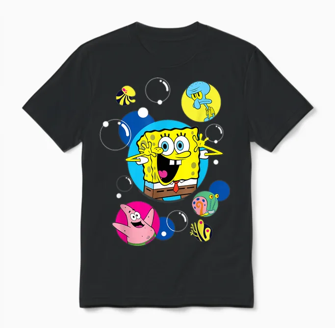 Spongebob Squarepants and Co in Bubbles T-Shirt, Black, S Unisex T-Shirt in Black