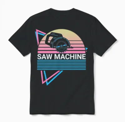 Saw Machine Retro Unisex T-Shirt - Black