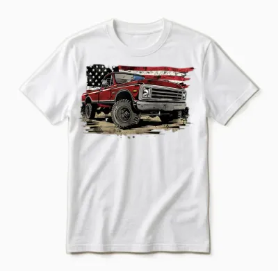Vintage Pickup Truck with Flag Patriotic Style Women Girls Kids Men Unisex T-Shirt - White