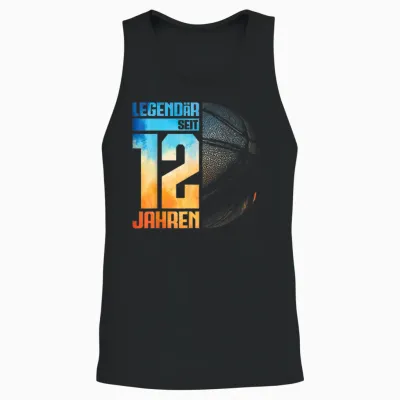 12th Birthday Retro Basketball Player 12 Years Boy Child T-Shirt, Black Unisex Tank Top - Black