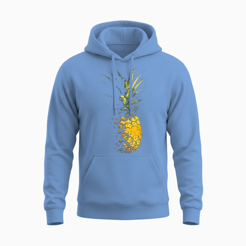 Graphic Art Pineapple Fruit Pineapple T-Shirt, Black, S Unisex Hoodie in Carolina Blue