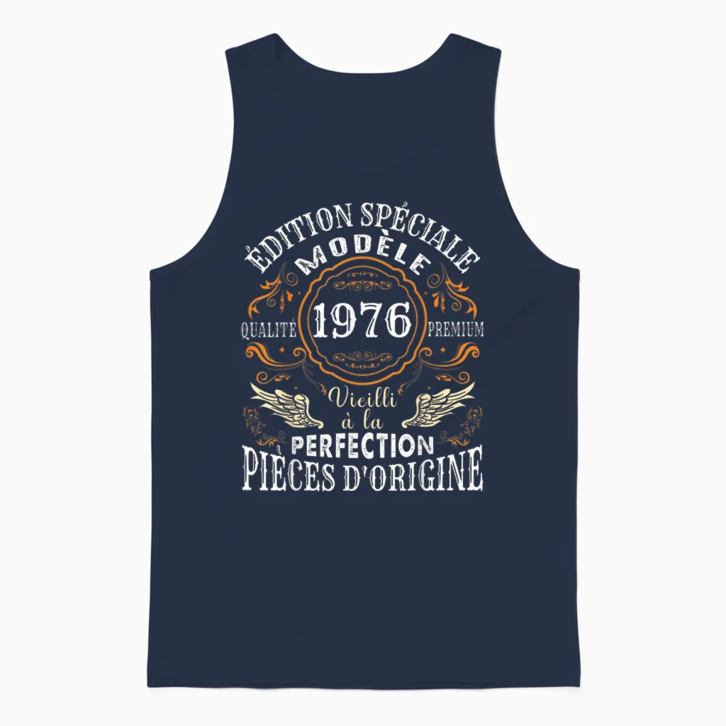 Birthday 48 Years Man Woman Humour 1976 T-Shirt, Black, S Unisex Tank Top in Navy