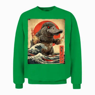 Japanisches Vintage-Poster Mit Schnabeltier-Kaiju-Monster Unisex Sweatshirt - Irish Green