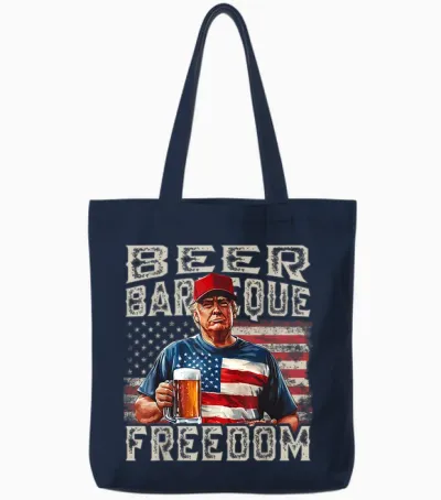 Fourth of July Trump Bbq Beer and Freedom Red White Blue Tote Bags - Navy