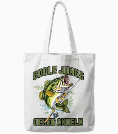 Children's Fishing, Children's Fishing Saying, Cool Boys Go Fishing Tote Bags - White