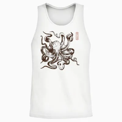 Japanese Aesthetic Retro Vintage Octopus Octopus Unisex Tank Top - White