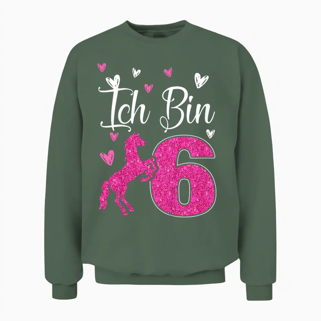 Kinder 6. Geburtstagspferd Geschenk Pferd Mädchen Süßes 6 Jahre Alt Unisex Sweatshirt in Military Green