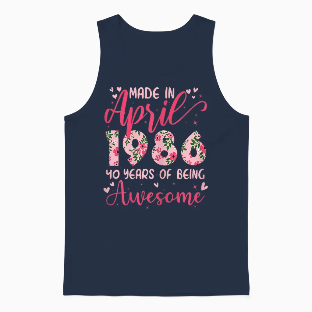 Avril 1986 Cool Cadeau Anniversaire 40 Ans Pour Femmes Unisex Tank Top in Navy