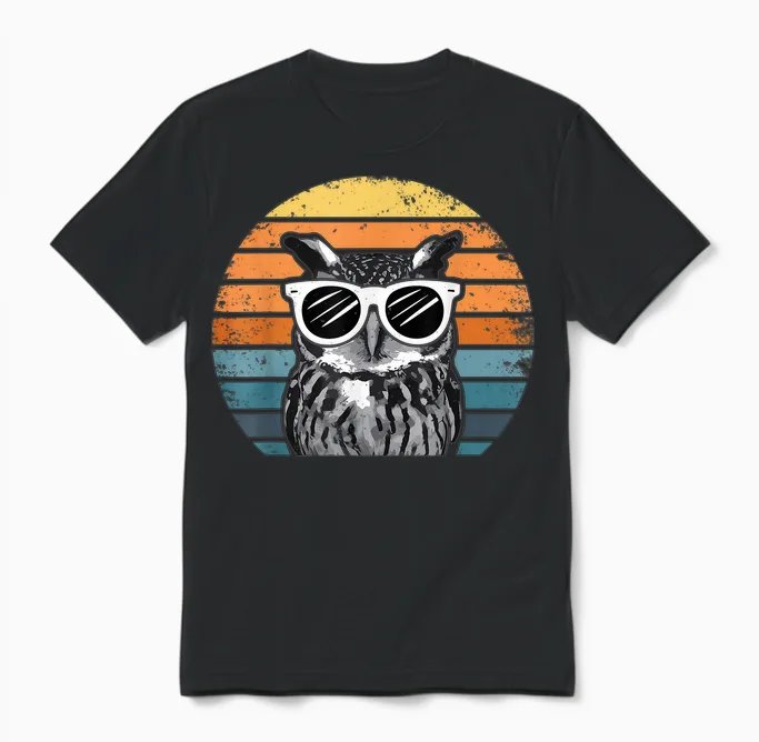 Eule Mit Sonnenbrille Vintage Unisex T-Shirt in Black