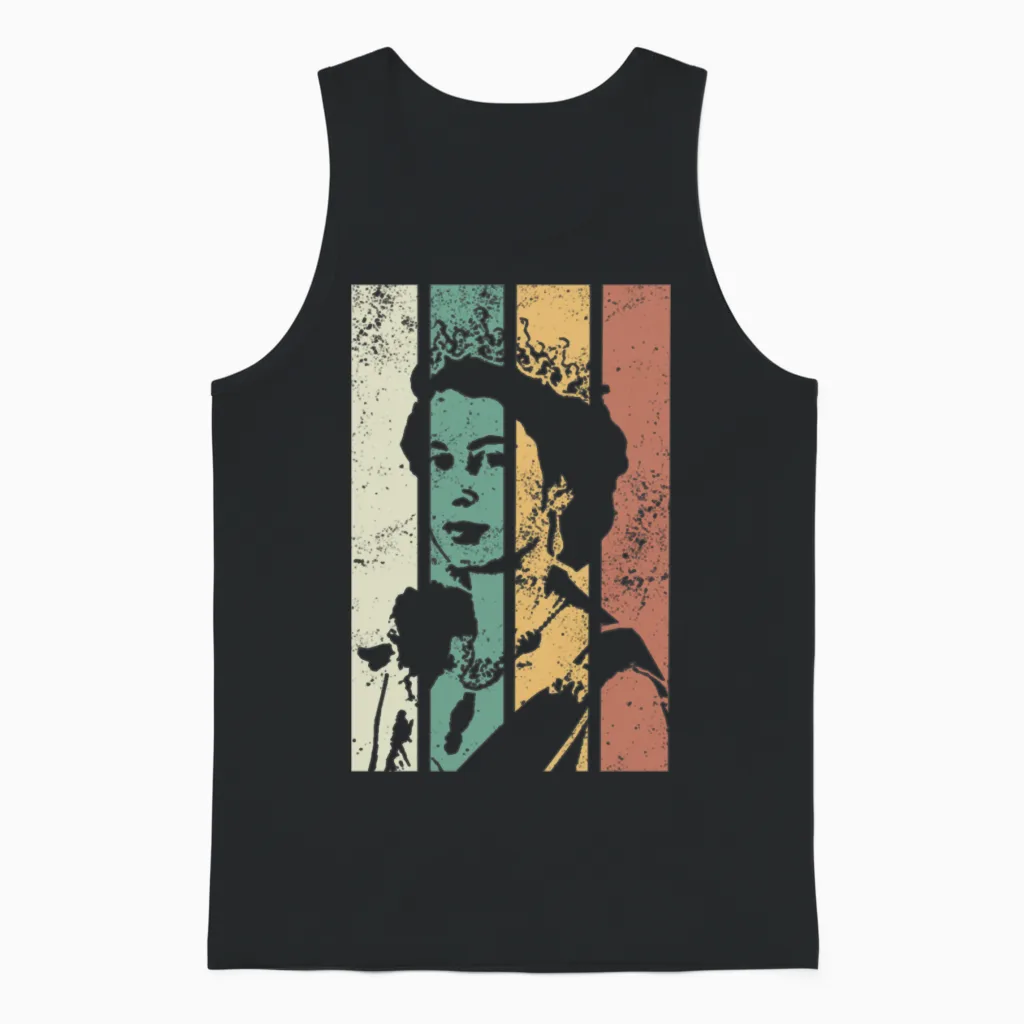 Queen Elizabeth Retro Colors Unisex Tank Top in Black
