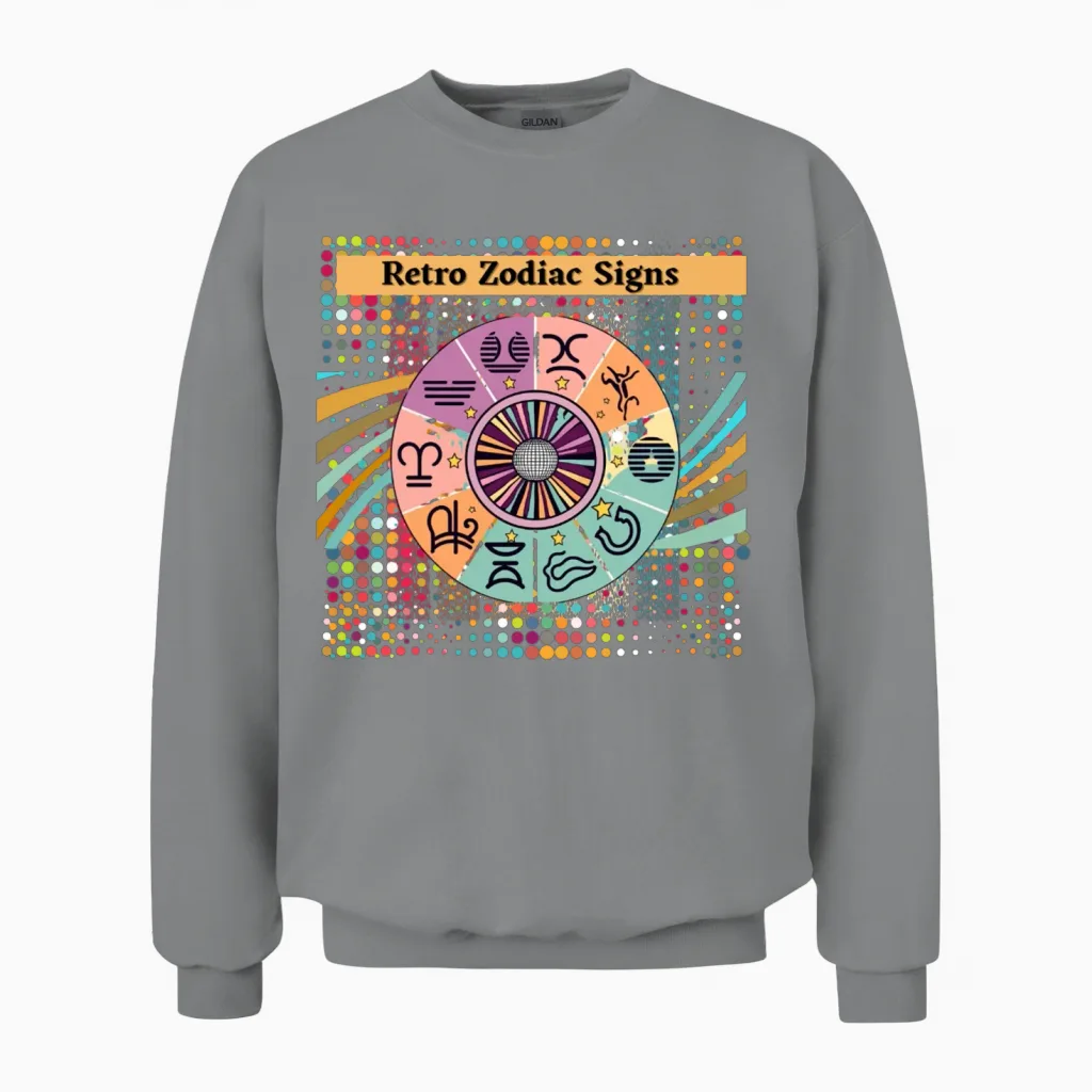 Retro Zodiac Signs Unisex Sweatshirt in Sport Grey