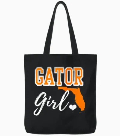 Gator Girl Florida Heart Map Shape Souvenir Gift for Women Tote Bags - Black