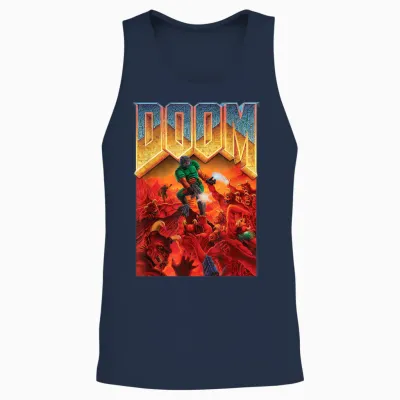 Ripple Junction X Doom 1993 Video Game Cover Art T-Shirt, Black, S Unisex Tank Top - Navy