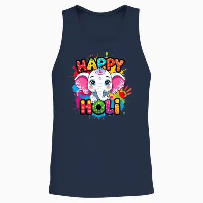 Happy Holi Kids Boys Toddler Girl India Hindu Color Elephant Unisex Tank Top - Navy