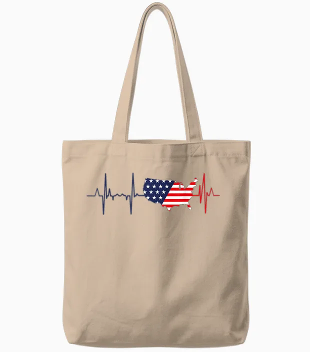 My Heart Beats for America - Patriotic Usa T-Shirt, White Tote Bags in Natural
