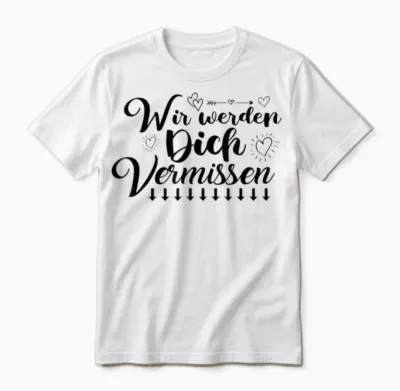 Wir Werden Dich Vermissen Freunde Farewell with Signature T-Shirt, White, S Unisex T-Shirt - White