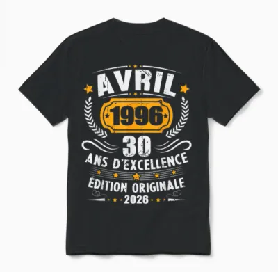 Vintage Avril 1996 Cadeau Anniversaire 30 Ans Hommes Femmes Unisex T-Shirt - Black
