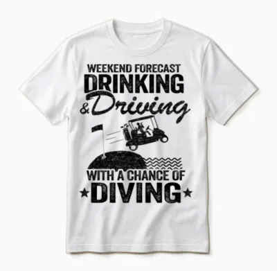 Drinking Driving Diving Beer Golf Cart Funny Unisex T-Shirt - White