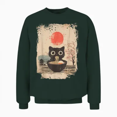 Lustige Kawaii Schwarze Katze Isst Ramen Nudeln Schüssel Unisex Sweatshirt - Forest