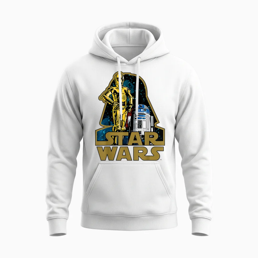 Star Wars C-3po R2-D2 Droids of Vader's Shadow Badge Unisex Hoodie in White