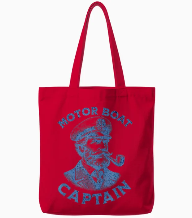 Funny Motor Boat Captain Tote Bags in Red